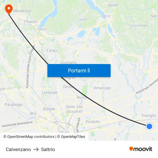 Calvenzano to Saltrio map