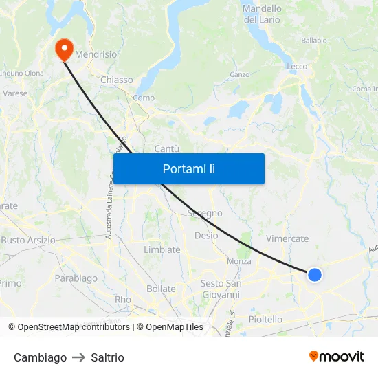 Cambiago to Saltrio map