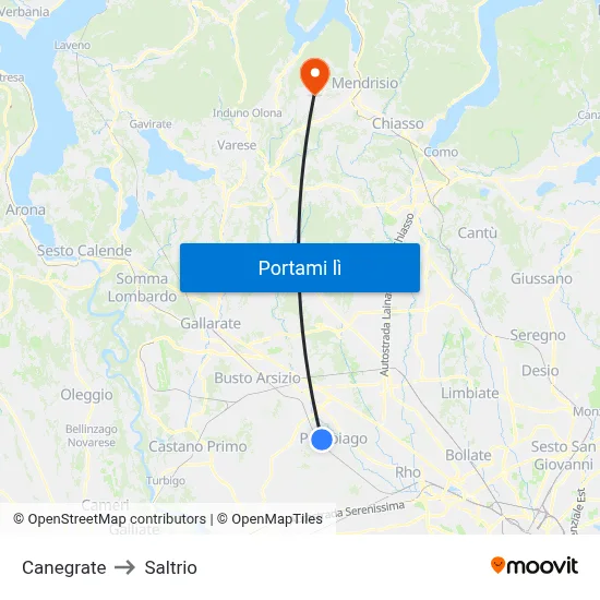 Canegrate to Saltrio map
