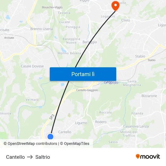 Cantello to Saltrio map