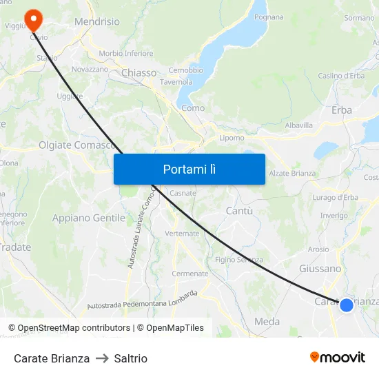 Carate Brianza to Saltrio map