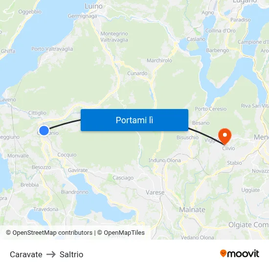 Caravate to Saltrio map
