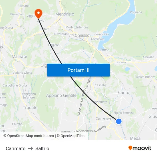 Carimate to Saltrio map