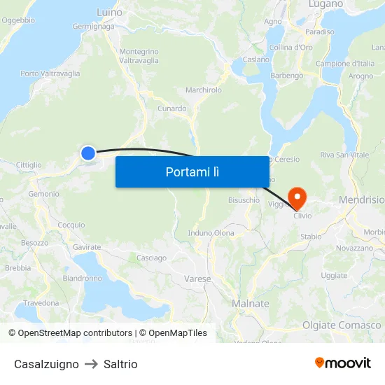 Casalzuigno to Saltrio map