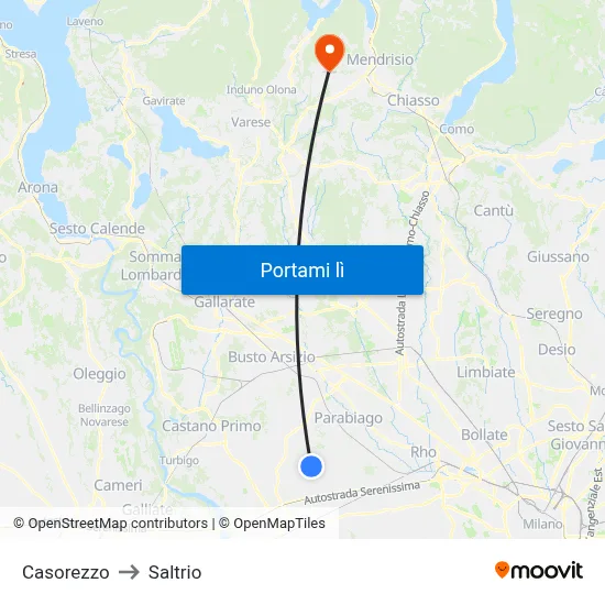 Casorezzo to Saltrio map