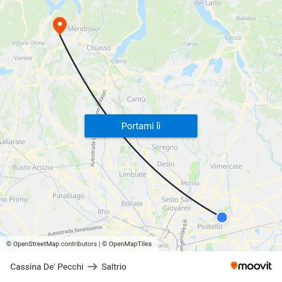Cassina De' Pecchi to Saltrio map