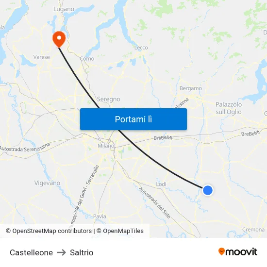 Castelleone to Saltrio map