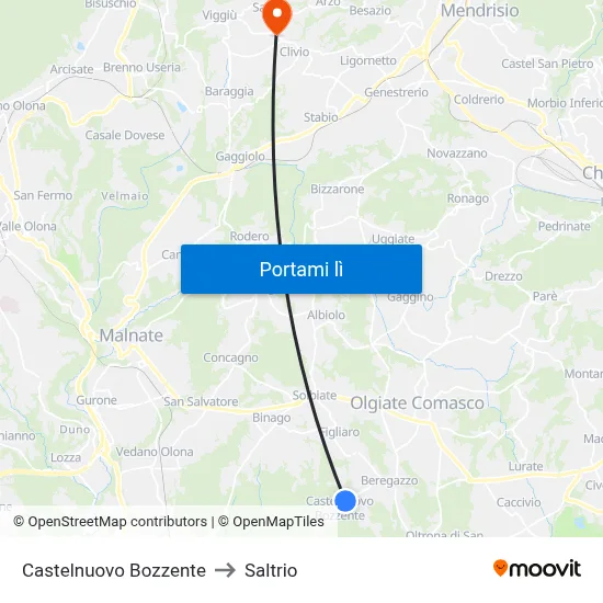 Castelnuovo Bozzente to Saltrio map