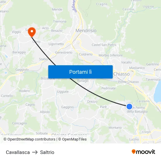 Cavallasca to Saltrio map