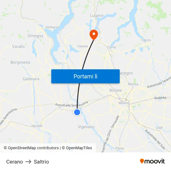 Cerano to Saltrio map