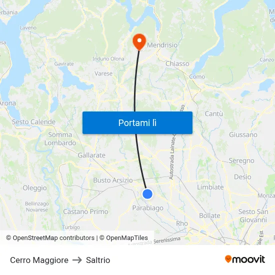 Cerro Maggiore to Saltrio map