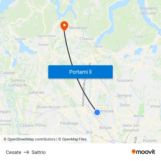 Cesate to Saltrio map