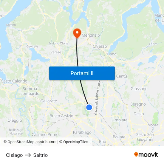 Cislago to Saltrio map