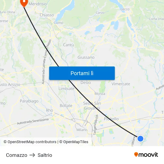 Comazzo to Saltrio map