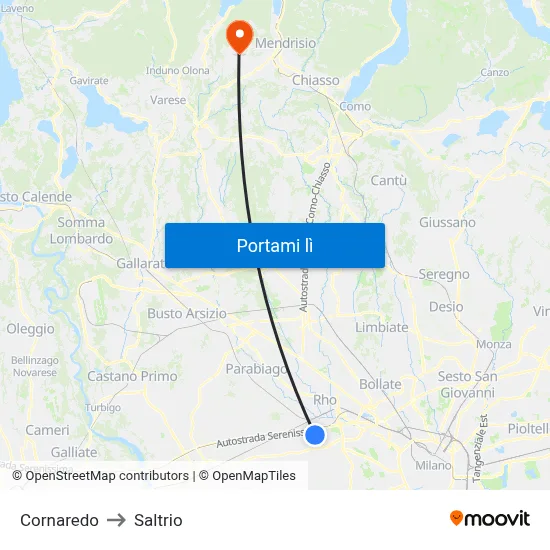Cornaredo to Saltrio map