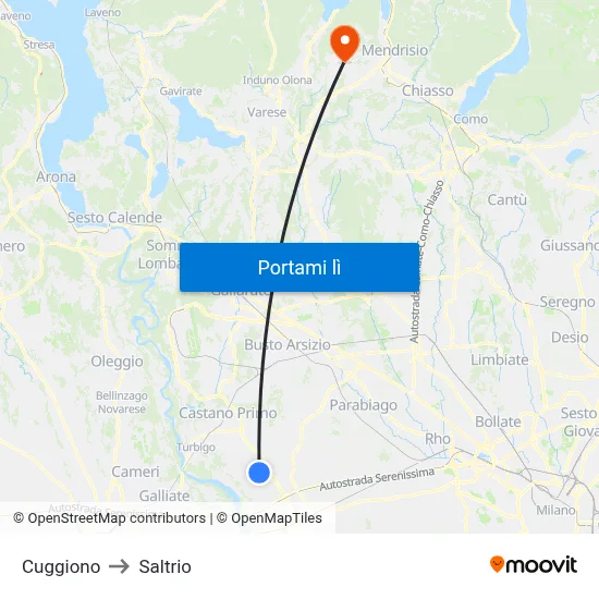 Cuggiono to Saltrio map
