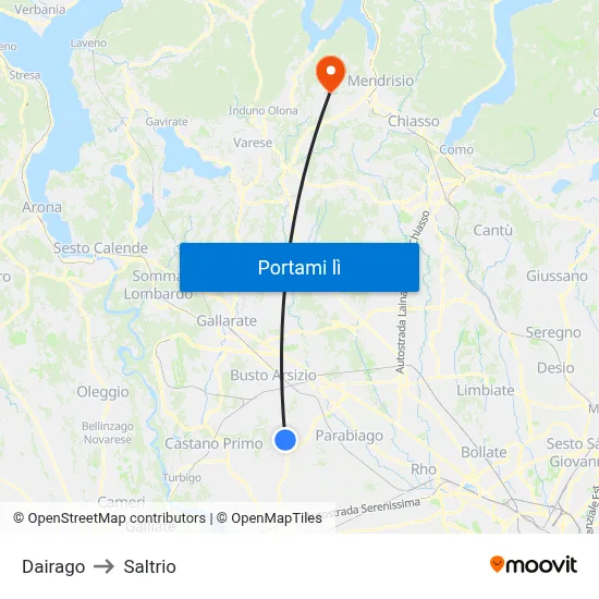 Dairago to Saltrio map