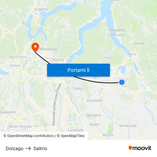 Dolzago to Saltrio map