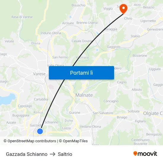Gazzada Schianno to Saltrio map