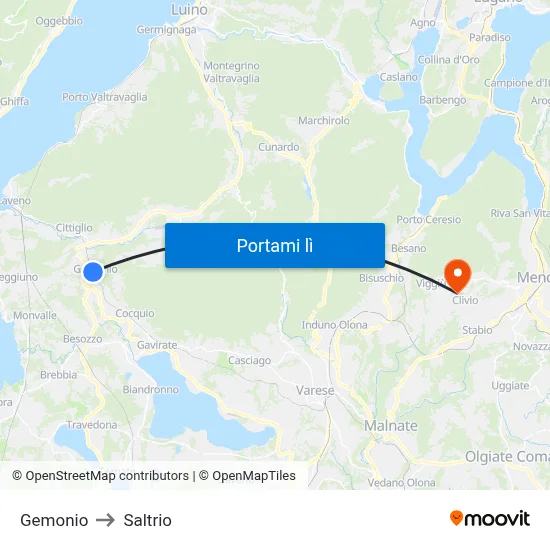 Gemonio to Saltrio map