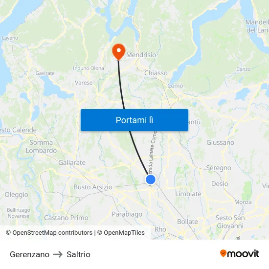 Gerenzano to Saltrio map