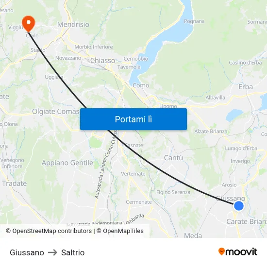 Giussano to Saltrio map