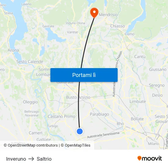Inveruno to Saltrio map