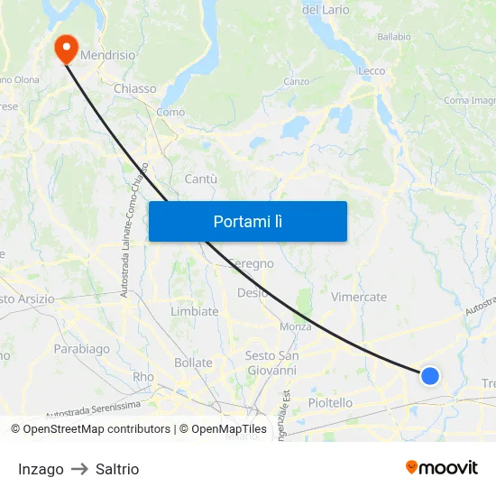 Inzago to Saltrio map