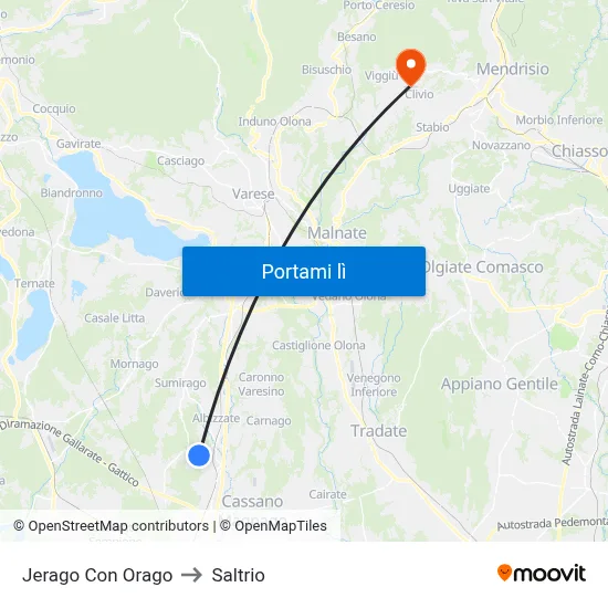 Jerago Con Orago to Saltrio map