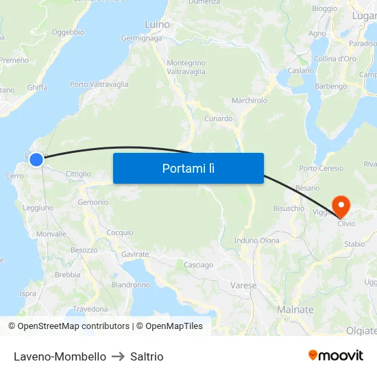 Laveno-Mombello to Saltrio map