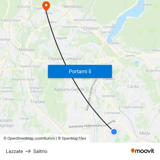 Lazzate to Saltrio map