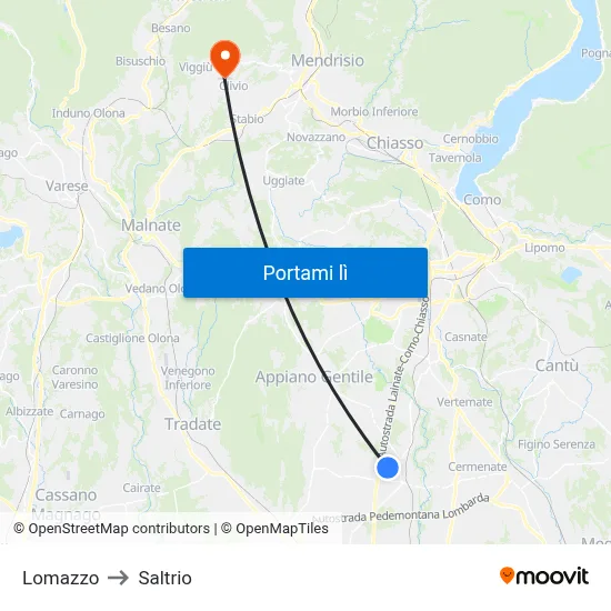 Lomazzo to Saltrio map