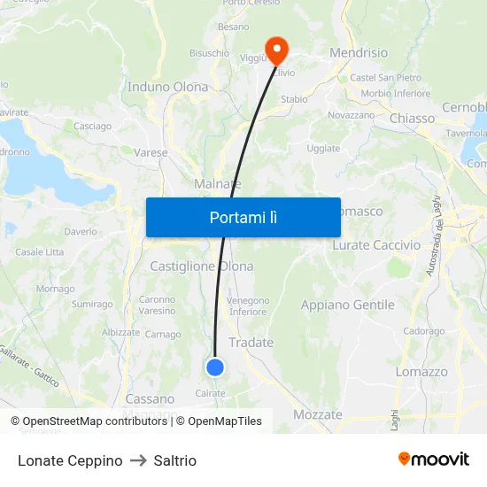 Lonate Ceppino to Saltrio map