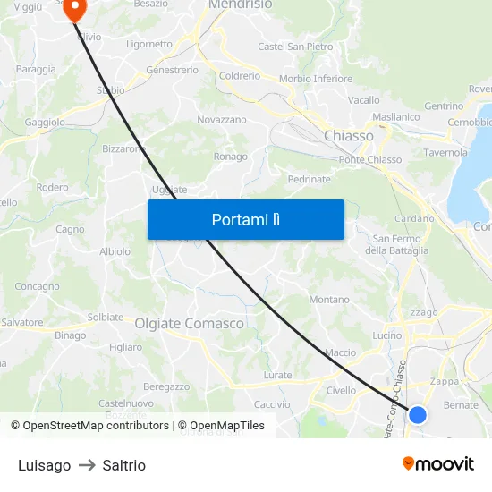 Luisago to Saltrio map