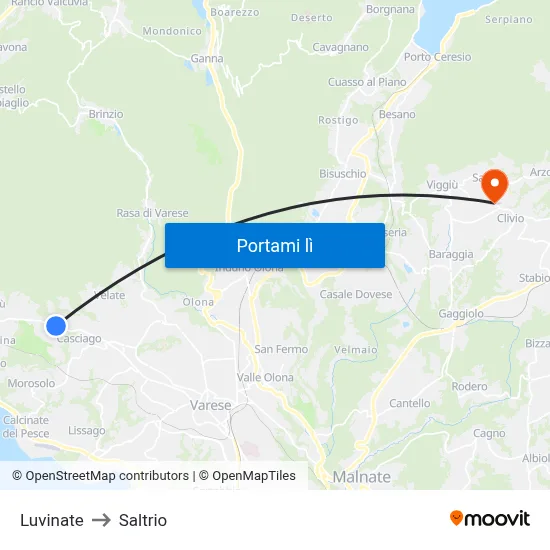 Luvinate to Saltrio map