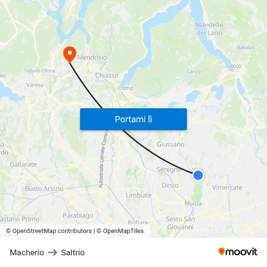 Macherio to Saltrio map