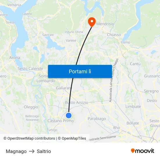 Magnago to Saltrio map