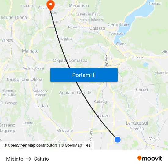 Misinto to Saltrio map