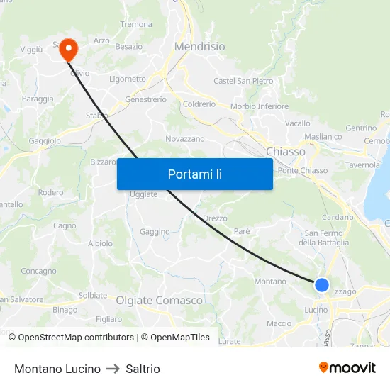Montano Lucino to Saltrio map