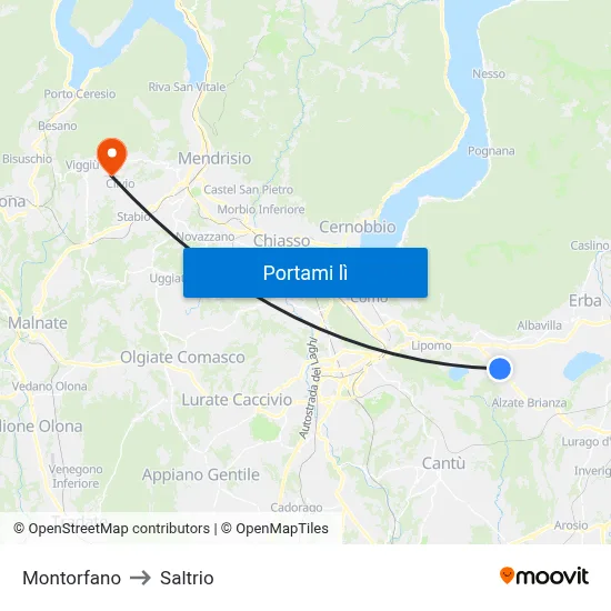 Montorfano to Saltrio map