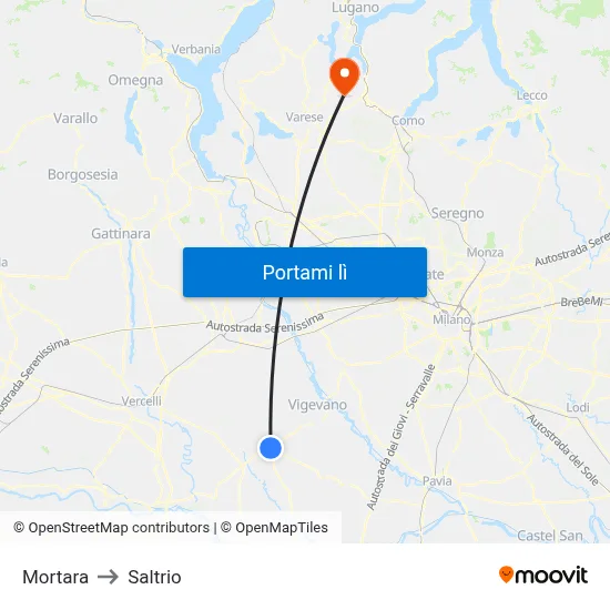 Mortara to Saltrio map