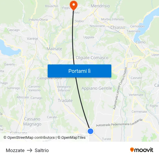 Mozzate to Saltrio map