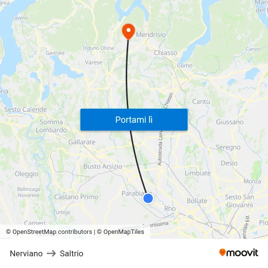 Nerviano to Saltrio map