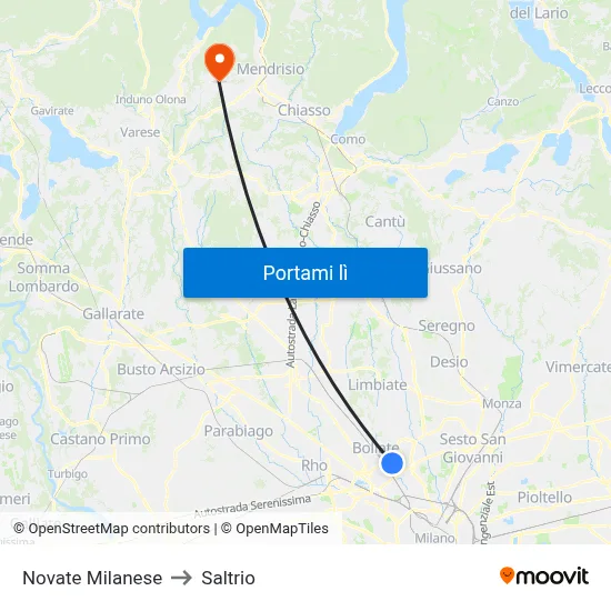 Novate Milanese to Saltrio map