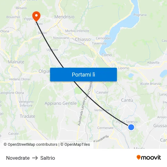 Novedrate to Saltrio map