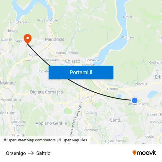 Orsenigo to Saltrio map