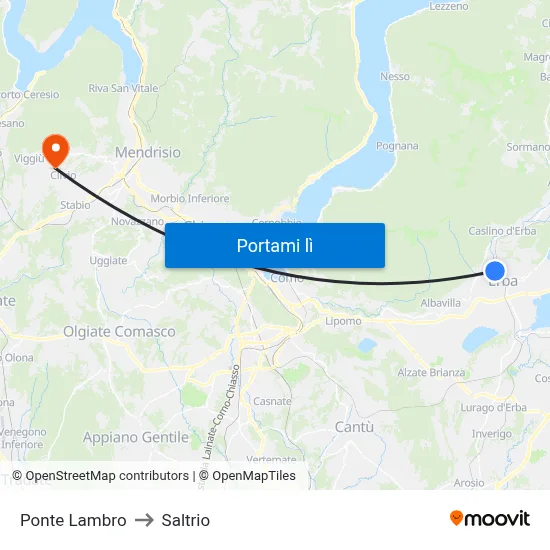 Ponte Lambro to Saltrio map