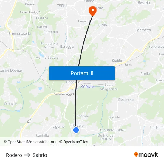 Rodero to Saltrio map