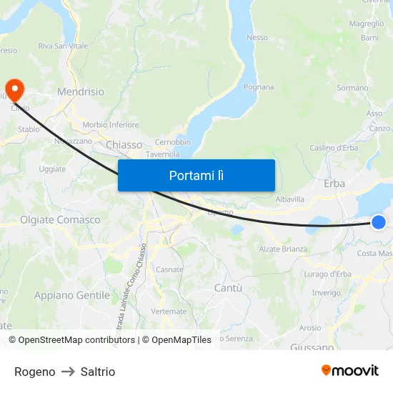 Rogeno to Saltrio map