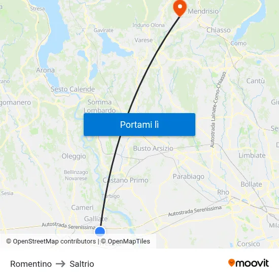Romentino to Saltrio map